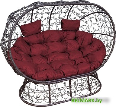 Садовый диван M-Group Лежебока 11190202 (на подставке с коричневым ротангом/бордовая подушка) - фото