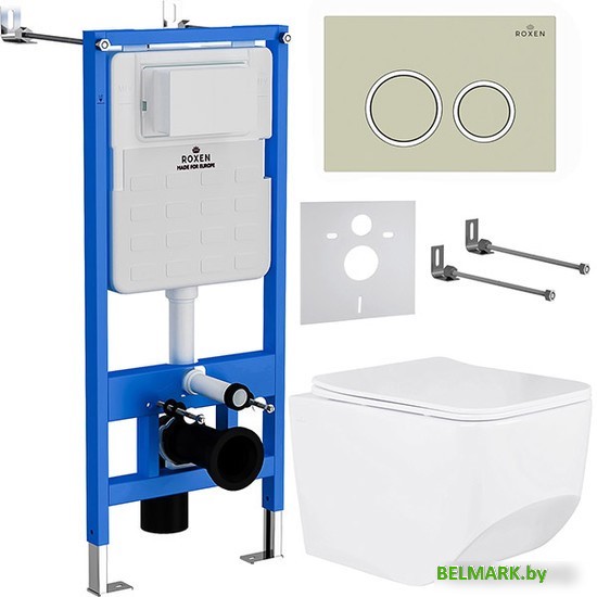 Унитаз подвесной Roxen Boro в комплекте с инсталляцией StounFix Dual Fresh 6 в 1 966244 (кнопка: бежевый) - фото