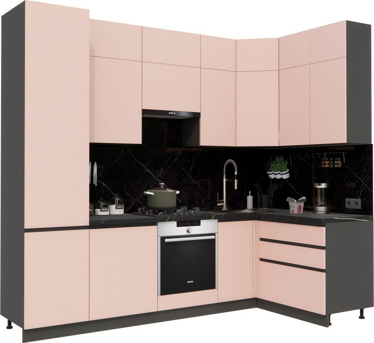 Готовая кухня ВерсоМебель Эко Премиум 1.4x2.7 правая (пудровый/ст. тунис) - фото