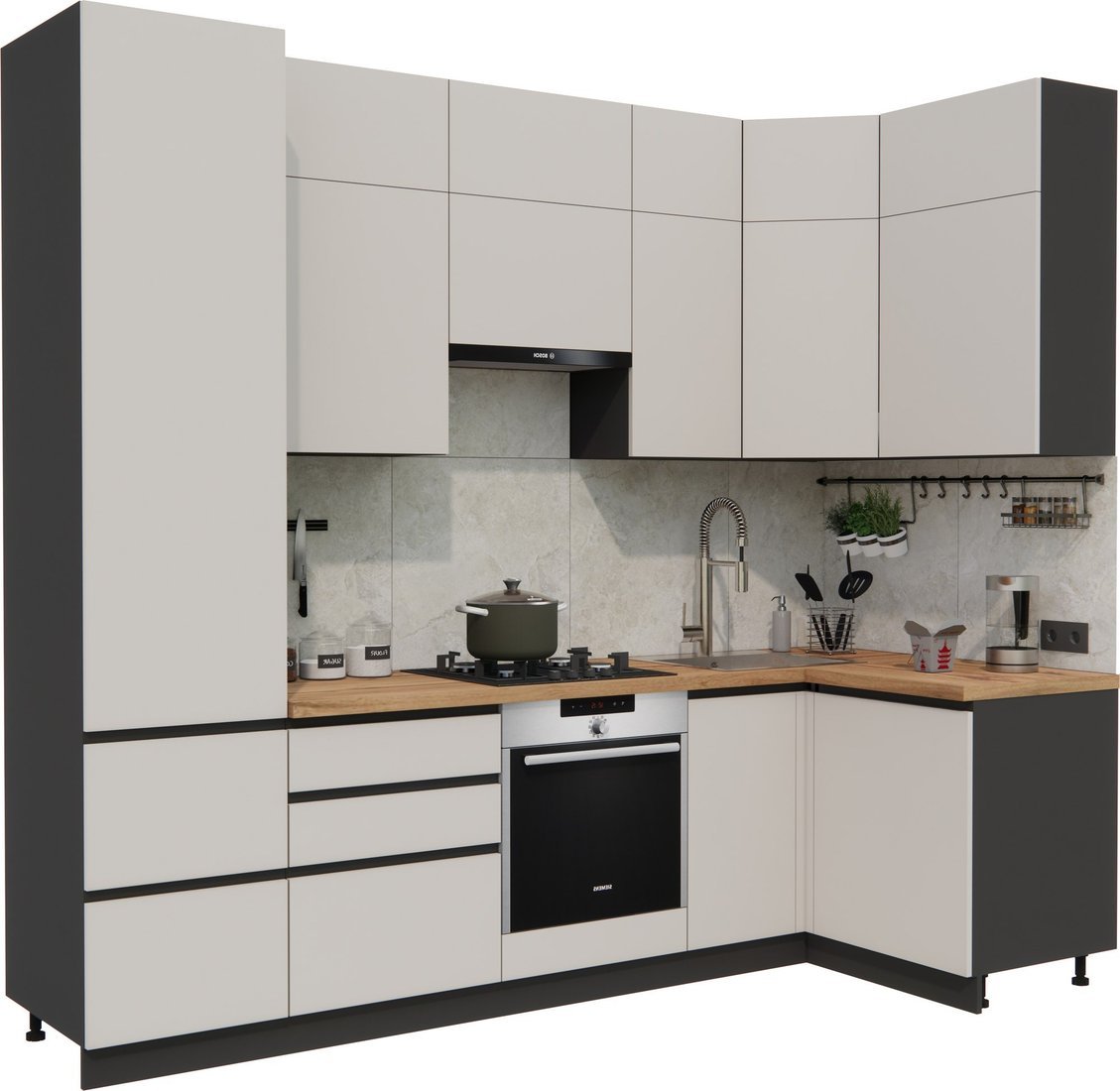 Готовая кухня ВерсоМебель Эко Премиум 1.2x2.7 правая (кашемир/ст. дуб вотан) - фото