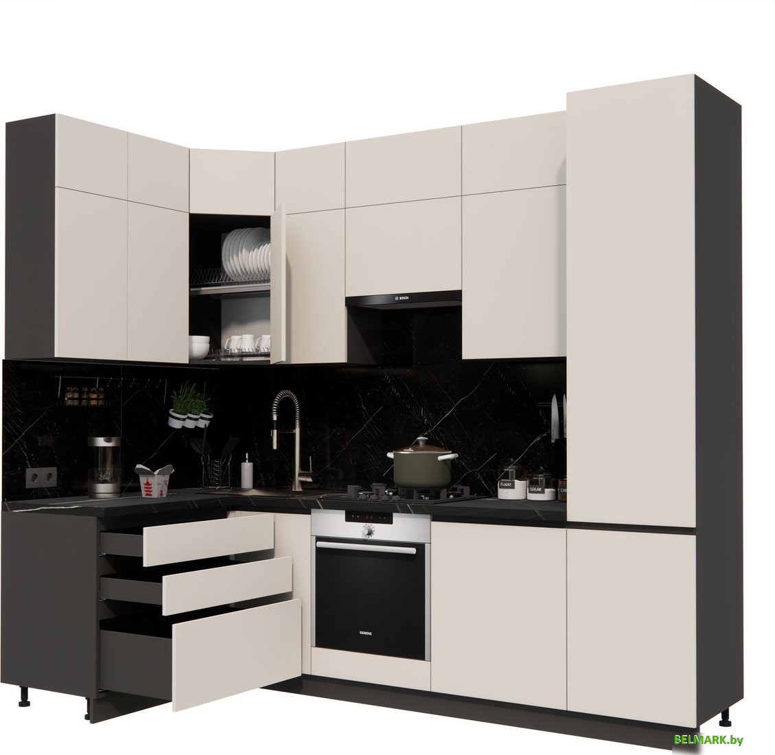 Готовая кухня ВерсоМебель Эко Премиум 1.4x2.7 левая (кашемир/ст. тунис) - фото2