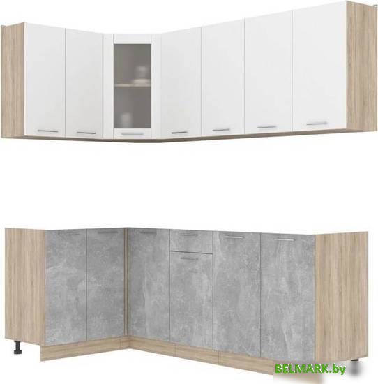 Готовая кухня Интерлиния Мила 12x22 без столешницы (белый платинум/бетон) - фото