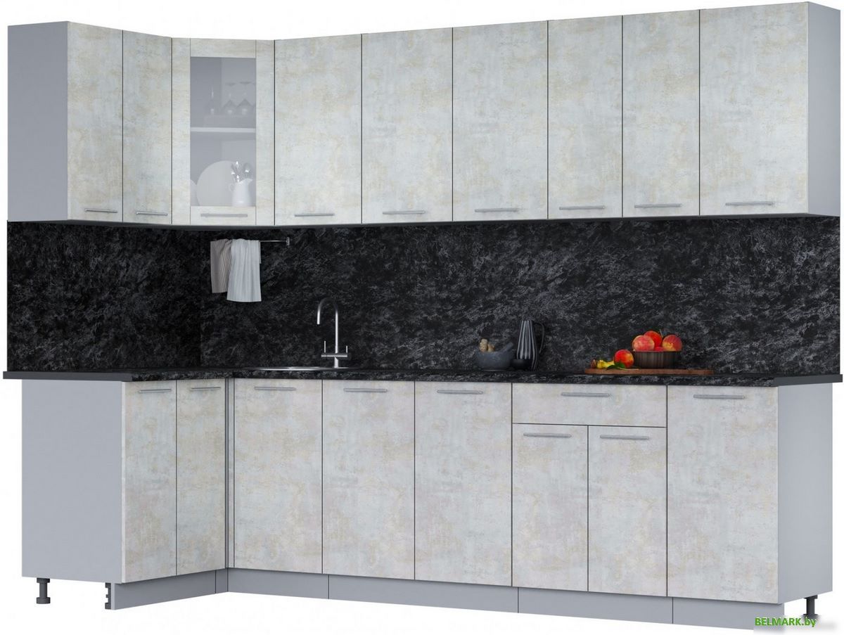 Готовая кухня Интерлиния Мила 12x28 (бетон лайт/бетон лайт/кастилло темный) - фото