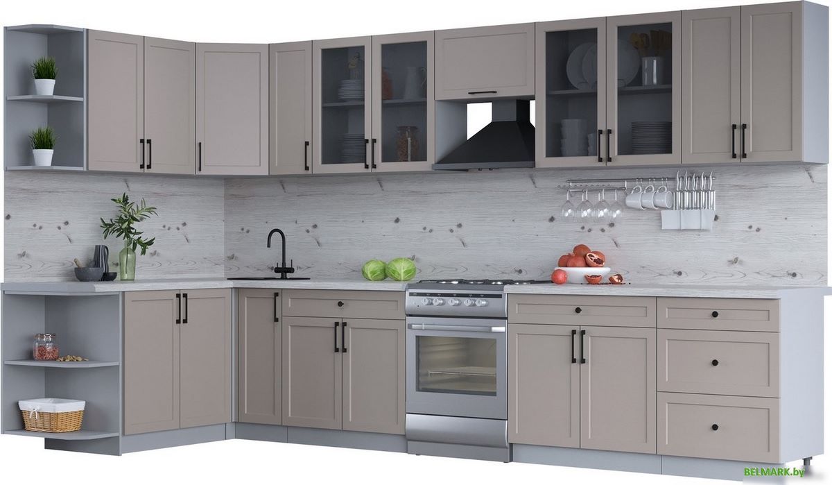 Готовая кухня Интерлиния Тренд 1.7x3.7 левая (луна/луна/бискайская сосна) - фото