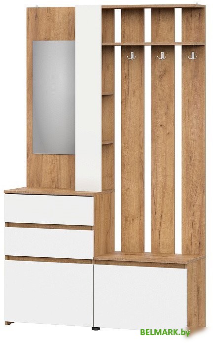 Вешалка для одежды NN мебель МС Некст К с зеркалом (дуб золотой/белый) - фото