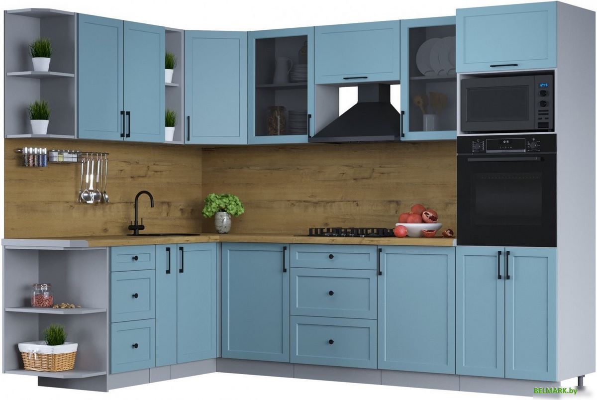 Готовая кухня Интерлиния Тренд 1.88x2.8 ВТ левая (океан/океан/дуб бунратти) - фото