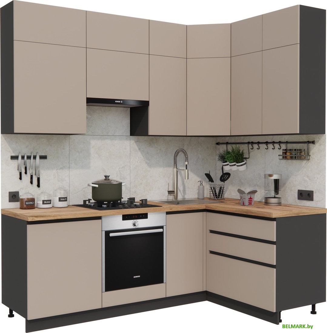 Готовая кухня ВерсоМебель Эко Премиум 1.4x2.2 правая (глиняный серый/ст. дуб вотан) - фото