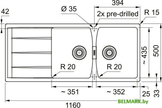 Кухонная мойка Franke Centro CNG 621-116 114.0710.234 (снежно-белый) - фото2