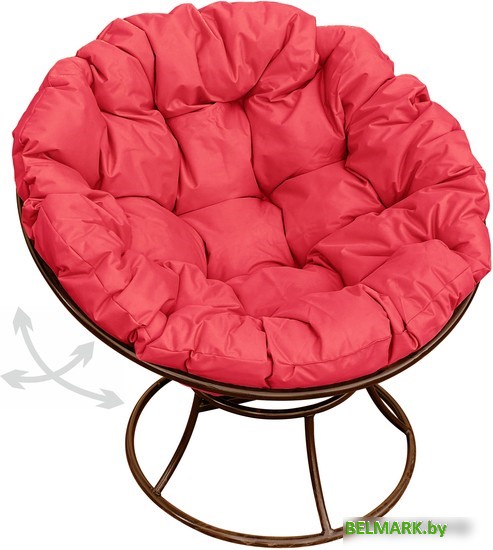 Кресло M-Group Папасан пружинка 12040206 (коричневый/красная подушка) - фото