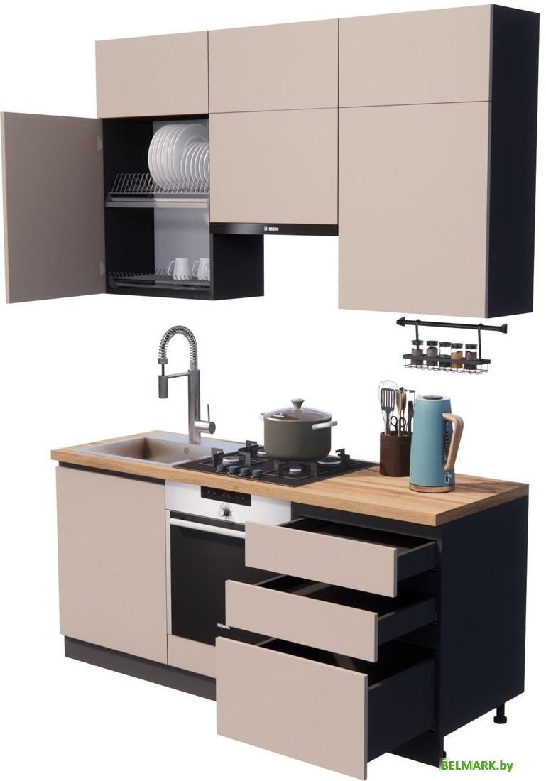 Готовая кухня ВерсоМебель Эко Премиум 1.8 (глиняный серый/ст. дуб вотан) - фото2