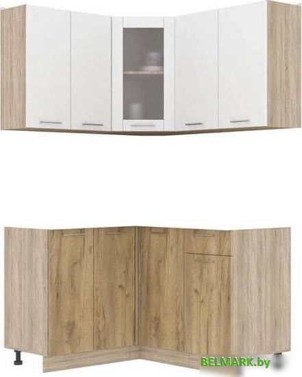 Готовая кухня Интерлиния Мила 12x14 без столешницы (белый платинум/дуб золотой) - фото