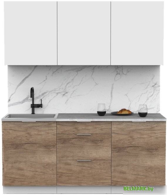 Готовая кухня Интермебель Микс Топ-4 1.8м (белый премиум/дуб каньон/мрамор лацио белый) - фото
