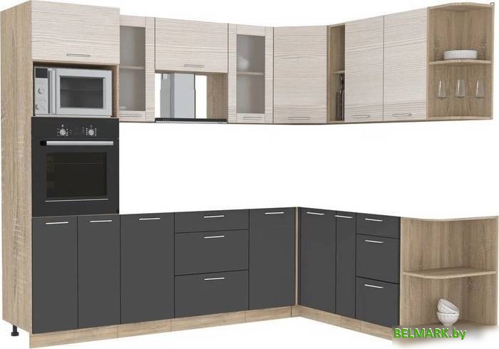 Готовая кухня Интерлиния Мила 1.88x2.6 правая без столешницы (вудлайн кремовый/антрацит) - фото