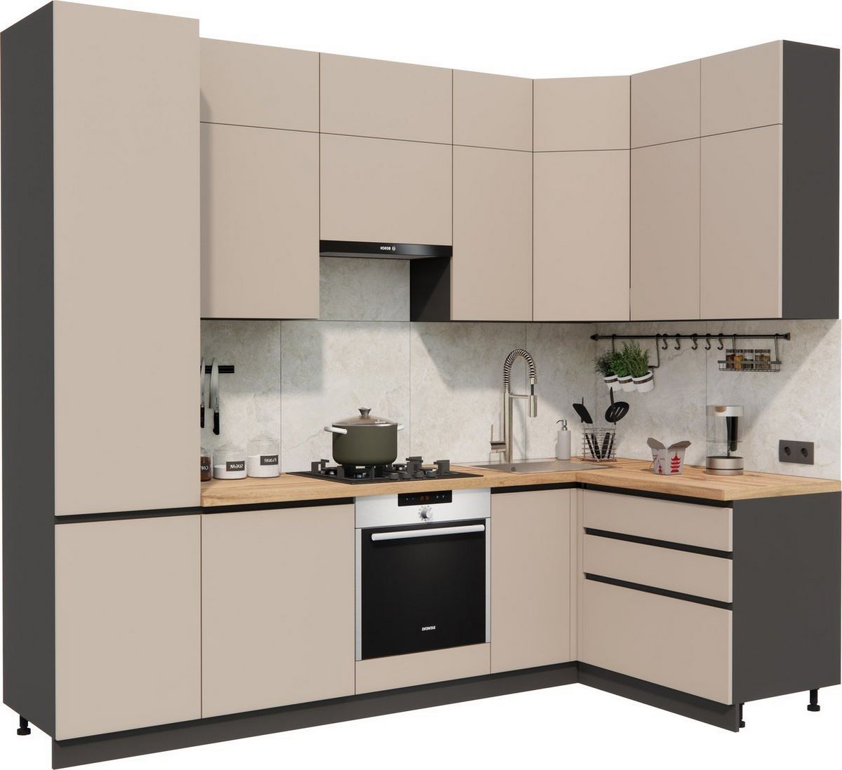 Готовая кухня ВерсоМебель Эко Премиум 1.4x2.7 правая (глиняный серый/ст. дуб вотан) - фото