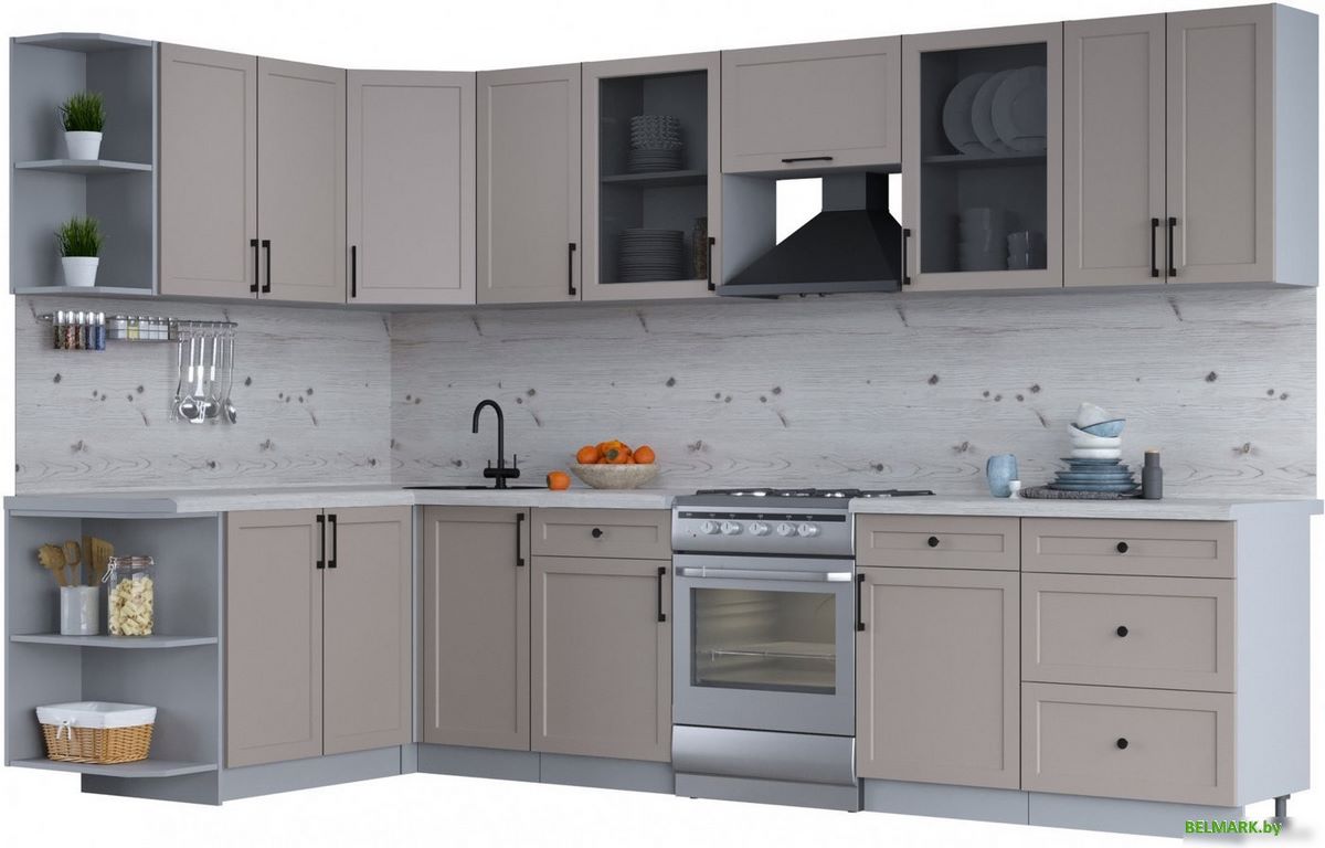 Готовая кухня Интерлиния Тренд 1.7x3.2 левая (луна/луна/бискайская сосна) - фото