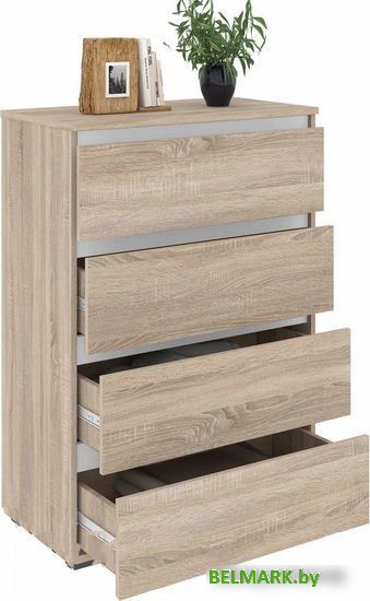 Комод Кортекс-мебель Бари 80 4ш (дуб сонома/дуб сонома/белый) - фото2