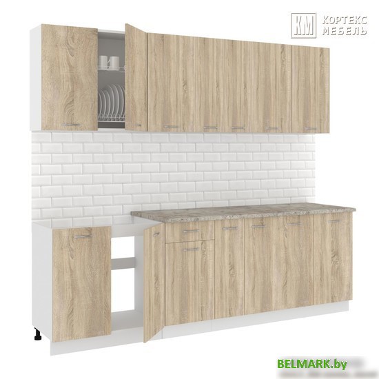 Готовая кухня Кортекс-мебель Корнелия Лира-лайт 2.5м (дуб сонома/королевский опал) - фото
