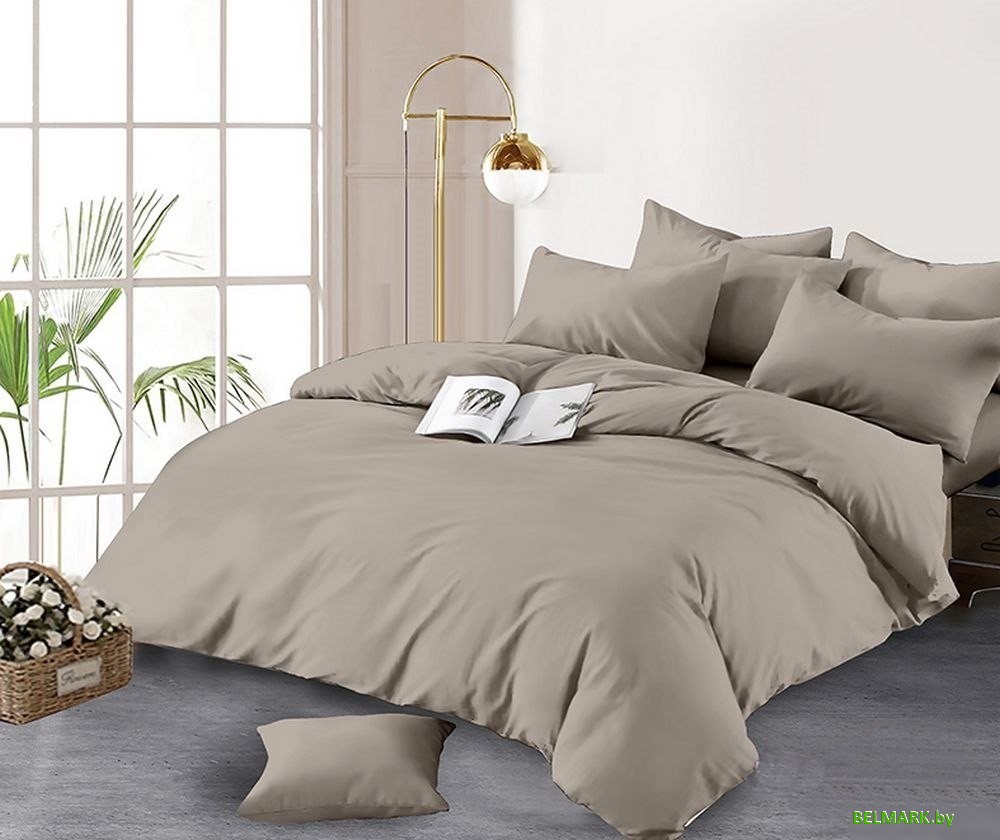 Постельное белье Реноме Евро Оливковая коллекция на резинке 180x200 Барх-бежевый 15-1309 (поплин) - фото