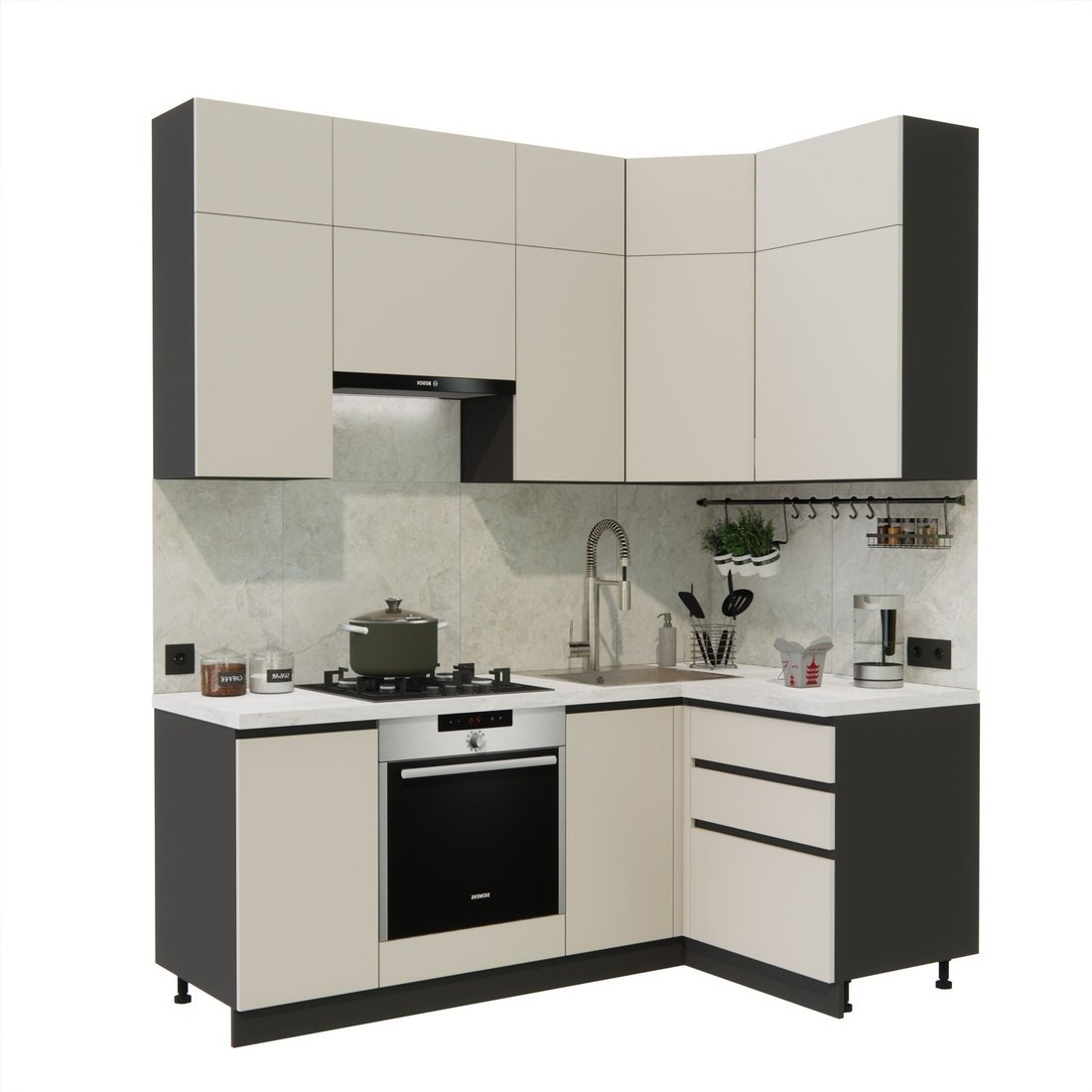 Готовая кухня ВерсоМебель Эко Премиум 1.2x2.0 правая (кашемир/ст. мрамор лацио) - фото