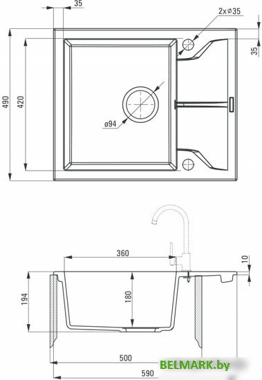Кухонная мойка Deante Andante ZQN G11A (графитовый металлик) - фото2