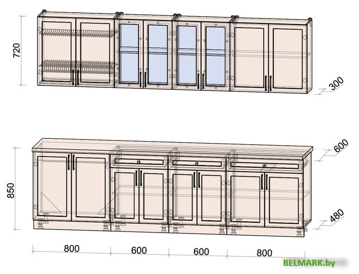Готовая кухня Интерлиния Тренд 2.8А (луна/луна/бискайская сосна) - фото2