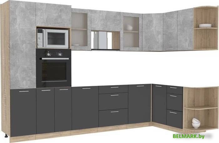 Готовая кухня Интерлиния Мила 1.68x3.2 правая без столешницы (бетон/антрацит) - фото