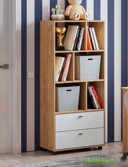 Стеллаж SV-Мебель Милан 00-00108378 (дуб золотой/белый матовый) - фото