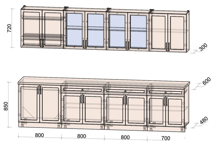 Готовая кухня Интерлиния Тренд 3.1А (мята/мята/дуб бунратти) - фото2
