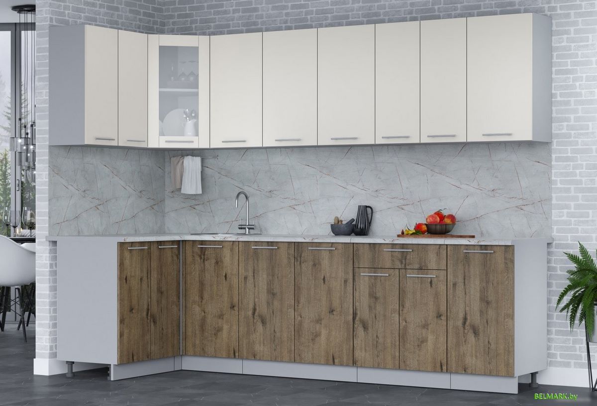 Готовая кухня Интерлиния Мила 12x28 (персидский жемчуг/дуб веллингтон/серый каспий) - фото2