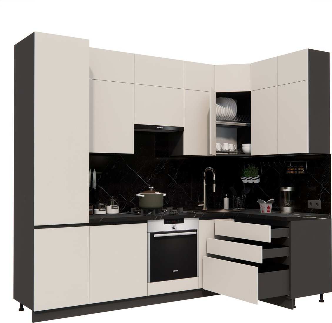 Готовая кухня ВерсоМебель Эко Премиум 1.4x2.7 правая (кашемир/ст. тунис) - фото2