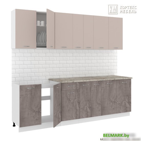 Готовая кухня Кортекс-мебель Корнелия Лира-лайт 2.5м (капучино/оникс/королевский опал) - фото