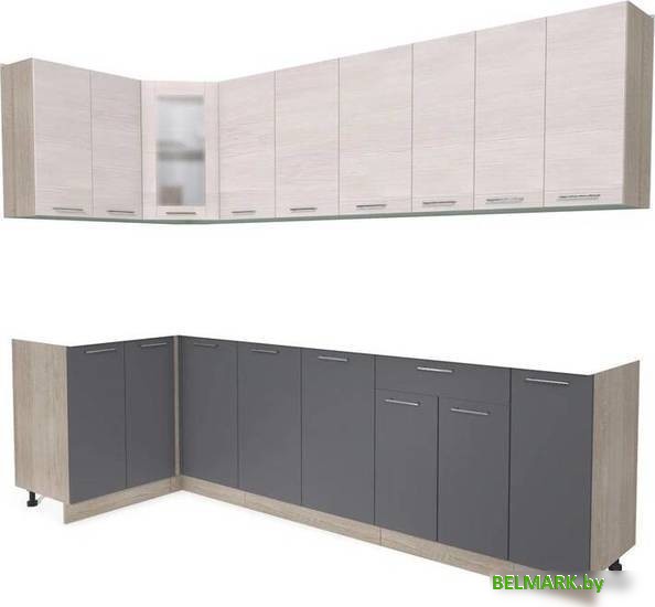 Готовая кухня Интерлиния Мила 12x27 без столешницы (вудлайн кремовый/антрацит) - фото