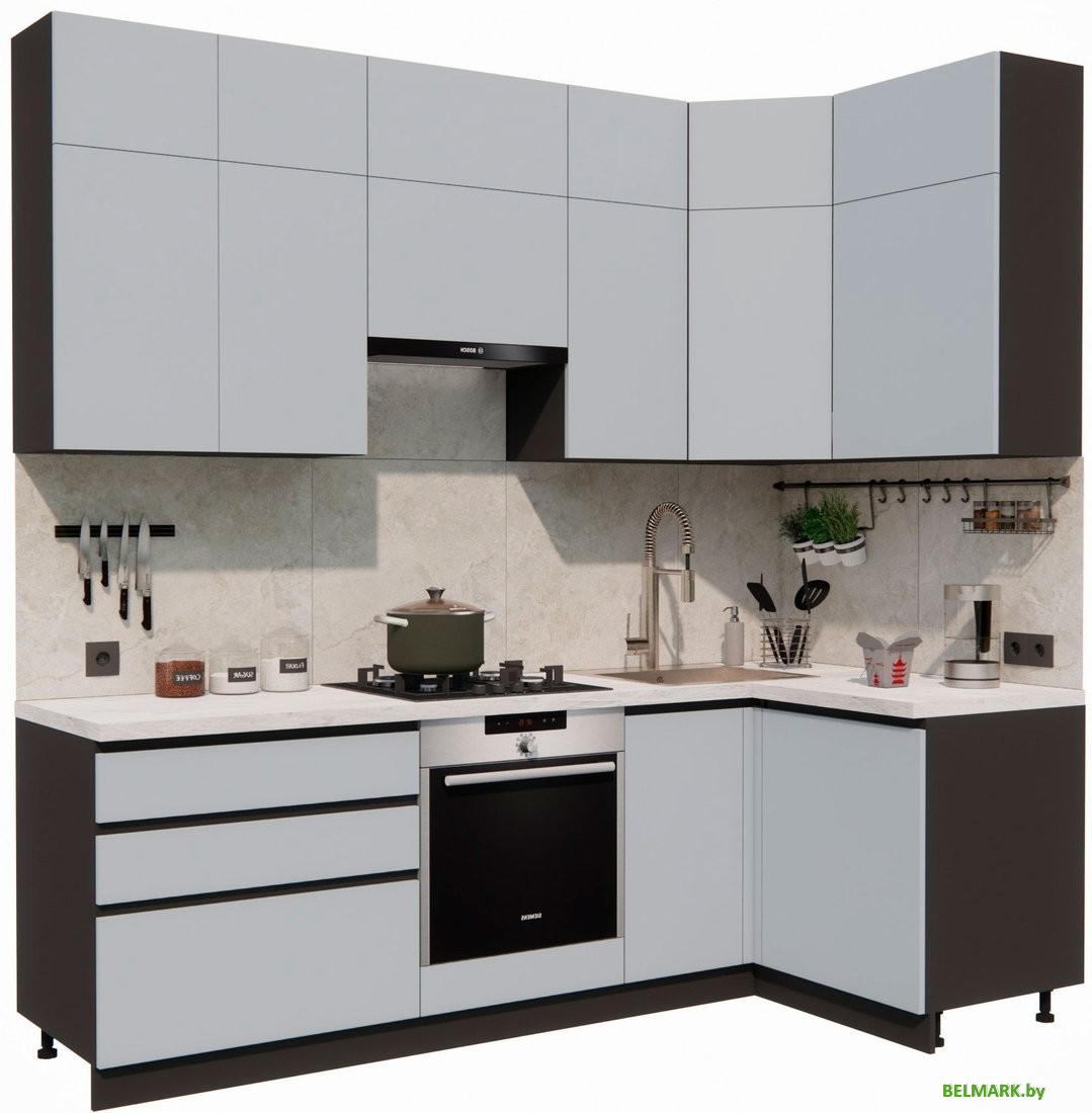 Готовая кухня ВерсоМебель Эко Премиум 1.2x2.4 правая (сумеречный голубой/ст. мрамор лацио) - фото