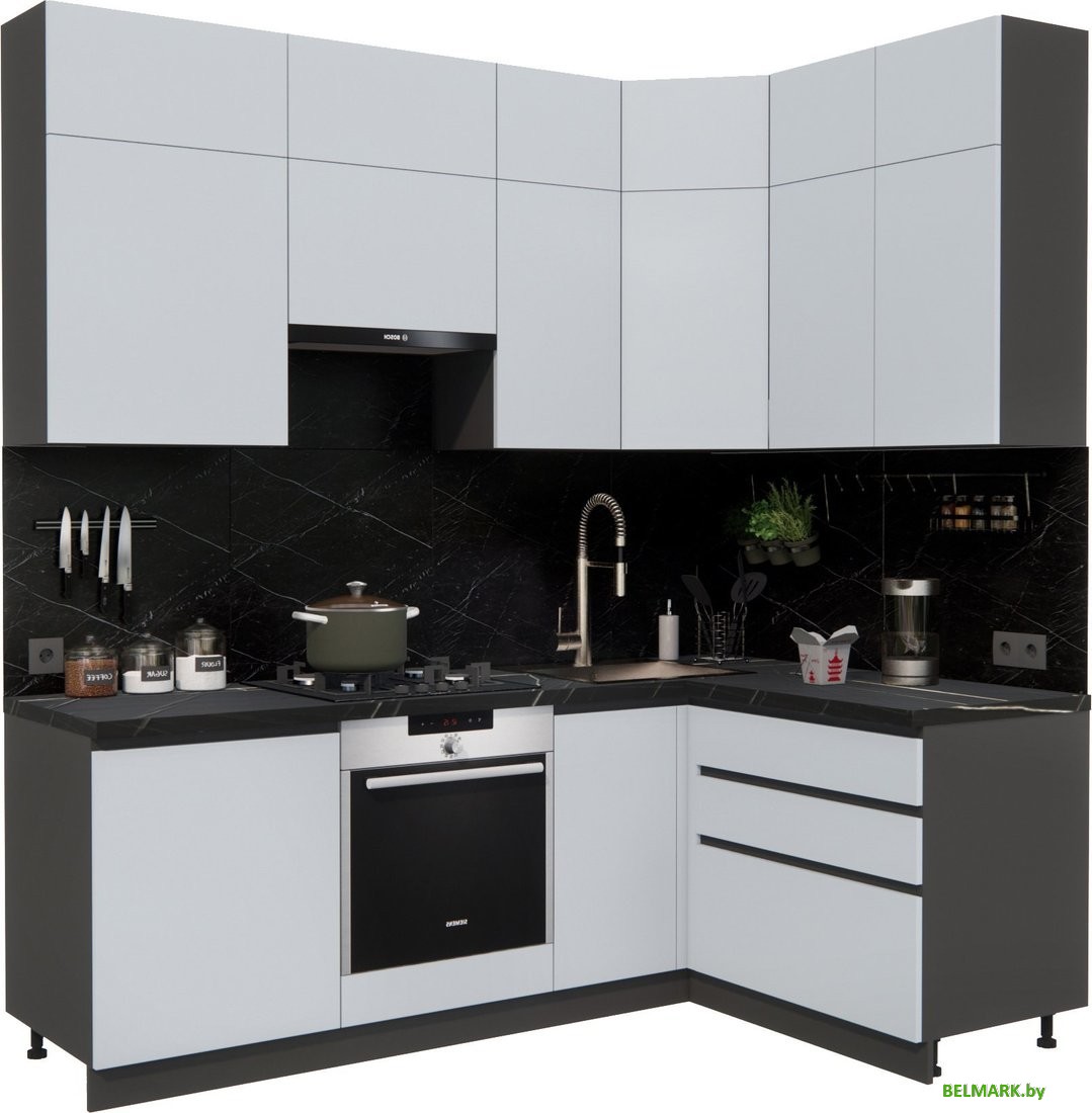 Готовая кухня ВерсоМебель Эко Премиум 1.4x2.2 правая (сумеречный голубой/ст. тунис) - фото