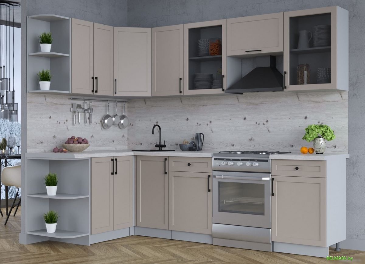 Готовая кухня Интерлиния Тренд 1.5x2.6 левая (луна/луна/бискайская сосна) - фото2