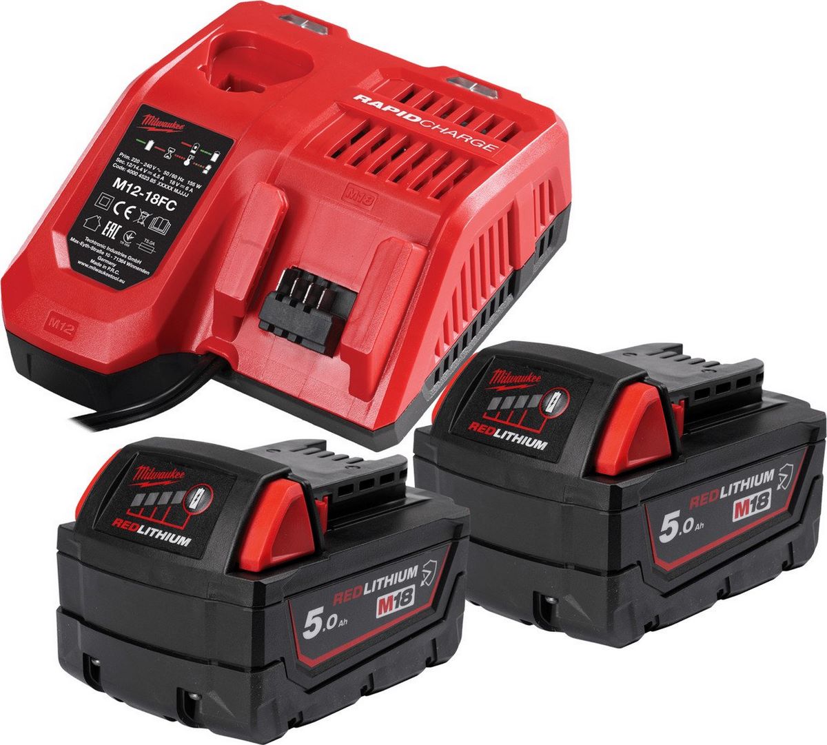 Аккумулятор с зарядным устройством Milwaukee M18 M18NRGCR-502 4932479831 (2 x 18В/5 Ач + 12-18В) - фото