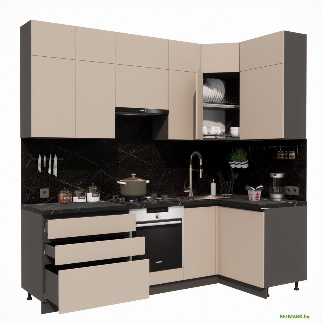 Готовая кухня ВерсоМебель Эко Премиум 1.2x2.4 правая (глиняный серый/ст. тунис) - фото2