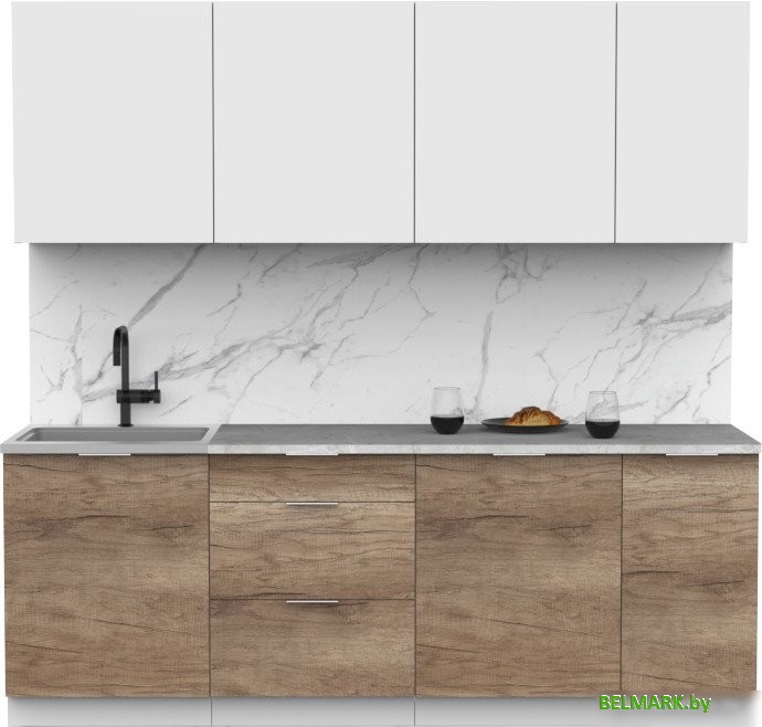 Готовая кухня Интермебель Микс Топ-7 2.2м (белый премиум/дуб каньон/венато) - фото