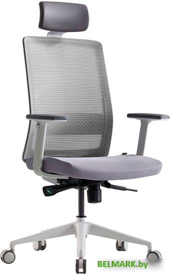 Офисное кресло Bestuhl S30 White Pl с подголовником и рег. подлокотником (черная сетка/серая ткань) - фото