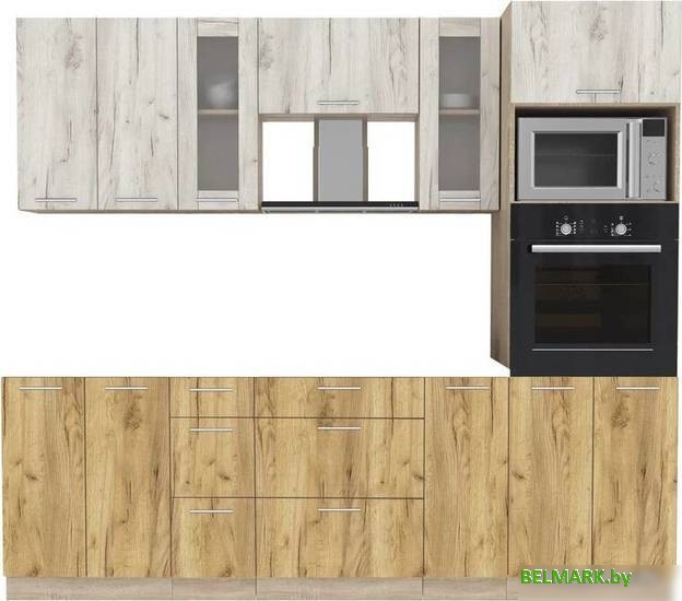 Готовая кухня Интерлиния Мила 2.4 ВТ без столешницы (дуб белый/дуб золотой) - фото