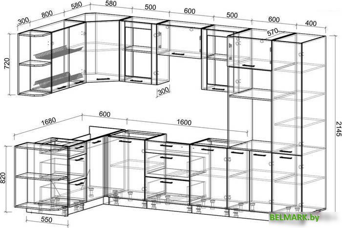 Готовая кухня Интерлиния Мила 1.68x3.2 левая без столешницы (серебристый/бетон) - фото2