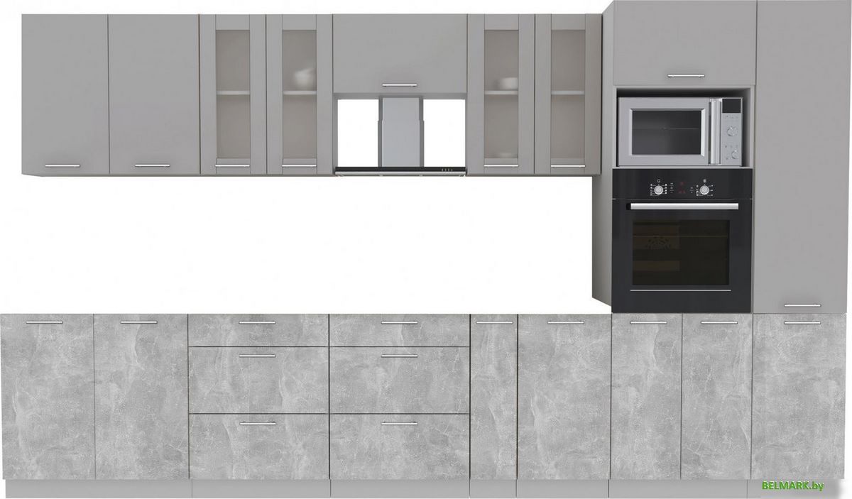 Готовая кухня Интерлиния Мила 3.6 ВТ без столешницы (серебристый/бетон) - фото