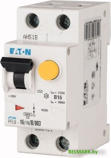 Дифференциальный автомат Eaton PFL6-40/1N/C/003, 1P+N, 40A, хар-ка C, 6kA, 30mA, тип АС, 2M 286471 - фото