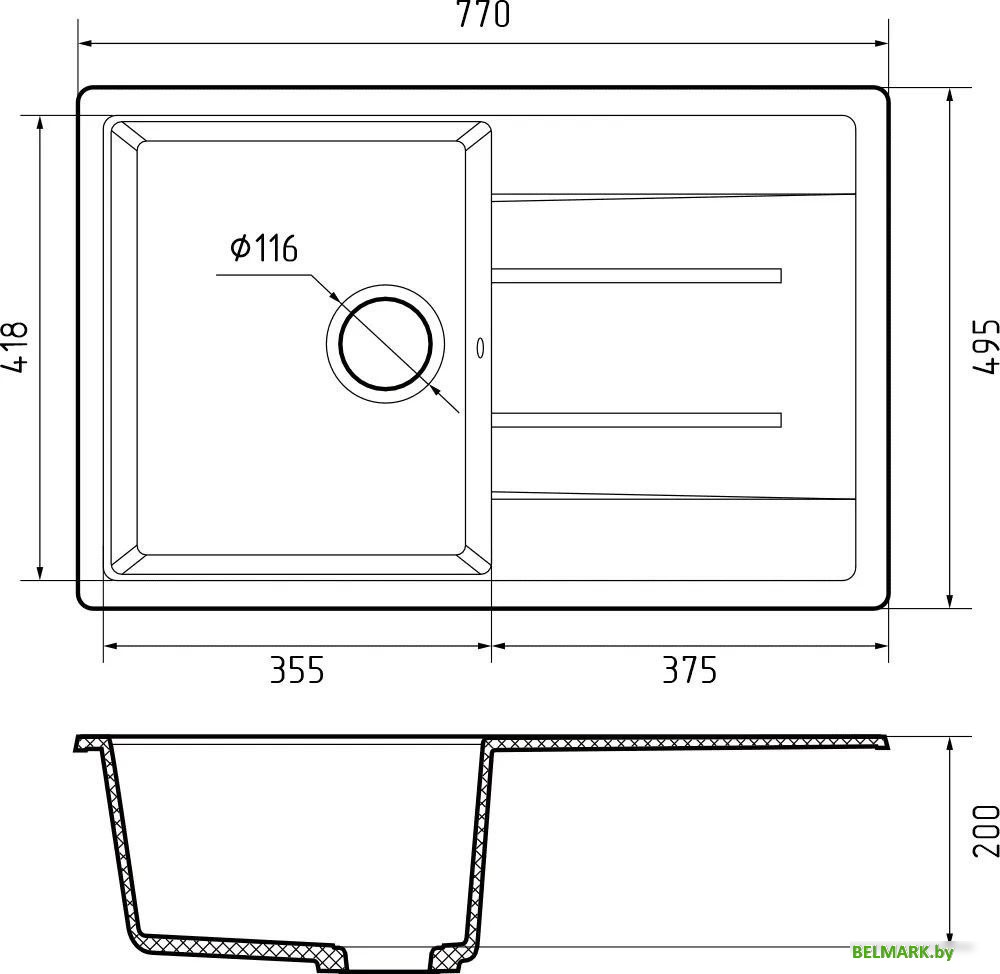 Кухонная мойка GranFest Quadro 780L кашемир - фото2