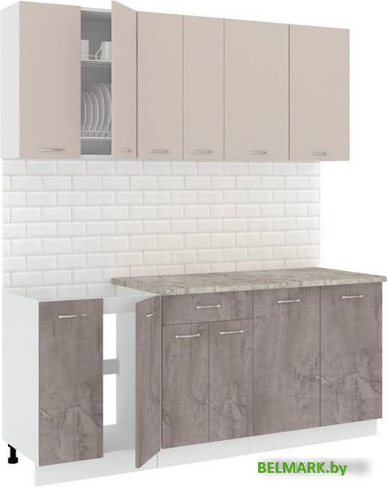 Готовая кухня Кортекс-мебель Корнелия Лира-лайт 1.9м (капучино/оникс/марсель) - фото