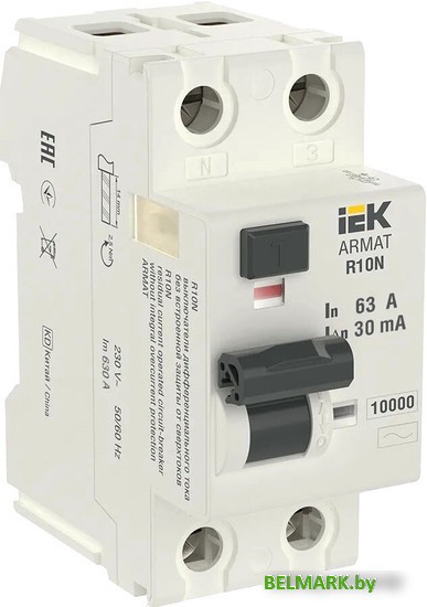 Дифференциальный автомат IEK 2P 63А 30мА тип AC AR-R10N-2-063C030 - фото