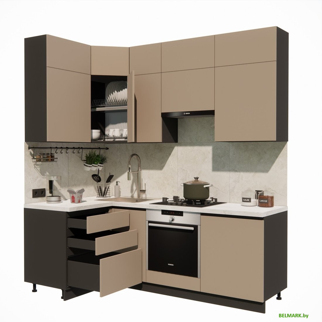 Готовая кухня ВерсоМебель Эко Премиум 1.2x2.2 левая (глиняный серый/ст. мрамор лацио) - фото2