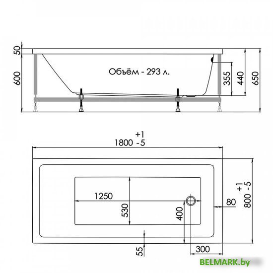 Ванна 1AcReal Palermo 180x80 (с ножками) - фото2