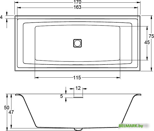 Ванна Riho Still Square 170x75 BR02005 (без ножек) - фото2