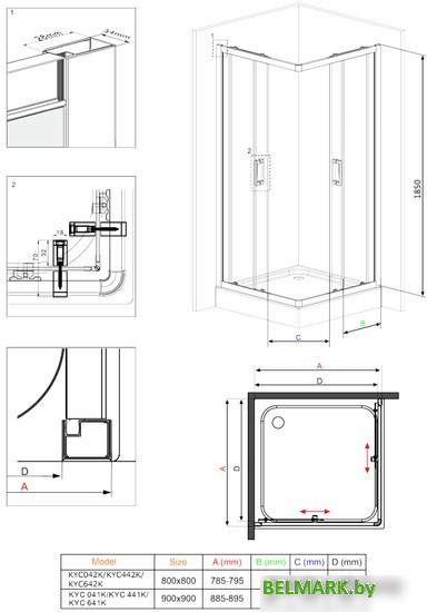 Душевой уголок Deante Funkia 90x90 KYC 041K (хром/прозрачное) - фото2